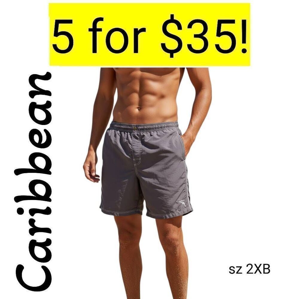 Caribbean Swimwear Blue Swim Trunks With Pockets Shorts on Sale 5 for 35